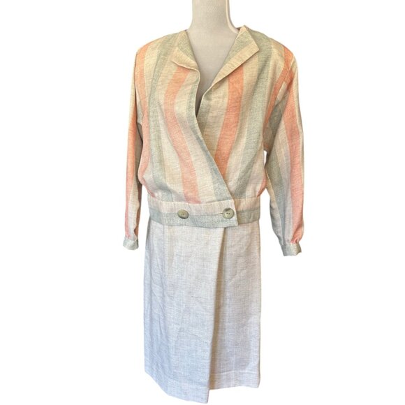 Charles Alan Petites VTG 80s 90s cream linen striped skirt suit sz 6P Union made - Picture 4 of 14